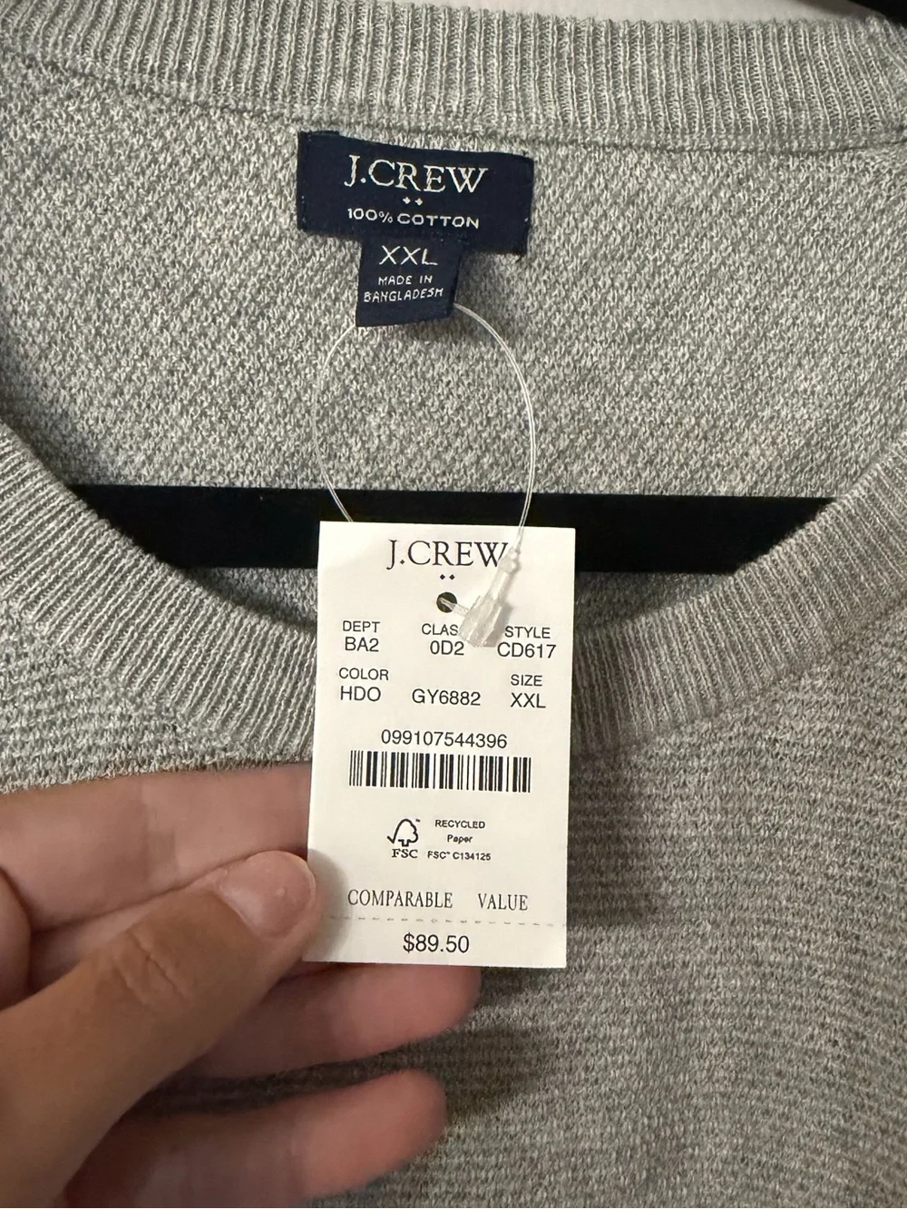 J. Crew Men’s Light Gray Long Sleeve Cotton Knit Crewneck Sweater Sz XXL NWT